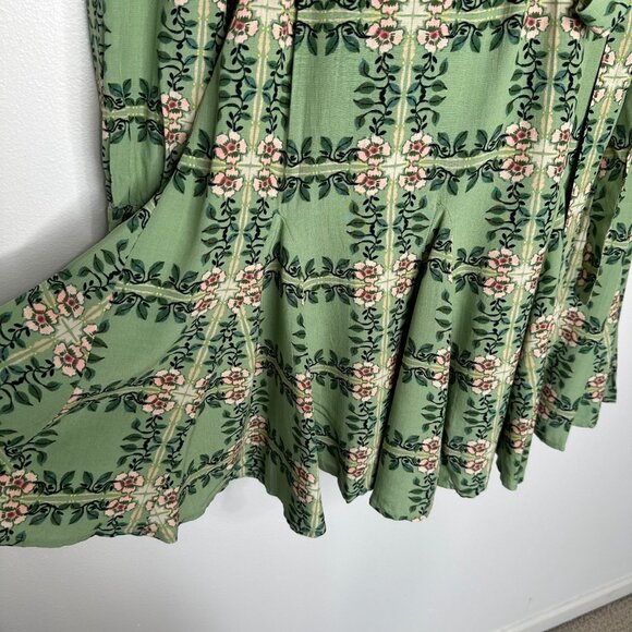 Loft Tiled Vine Godet Mini Dress Size L Green Floral Fit Flare Cottage - Picture 6 of 16